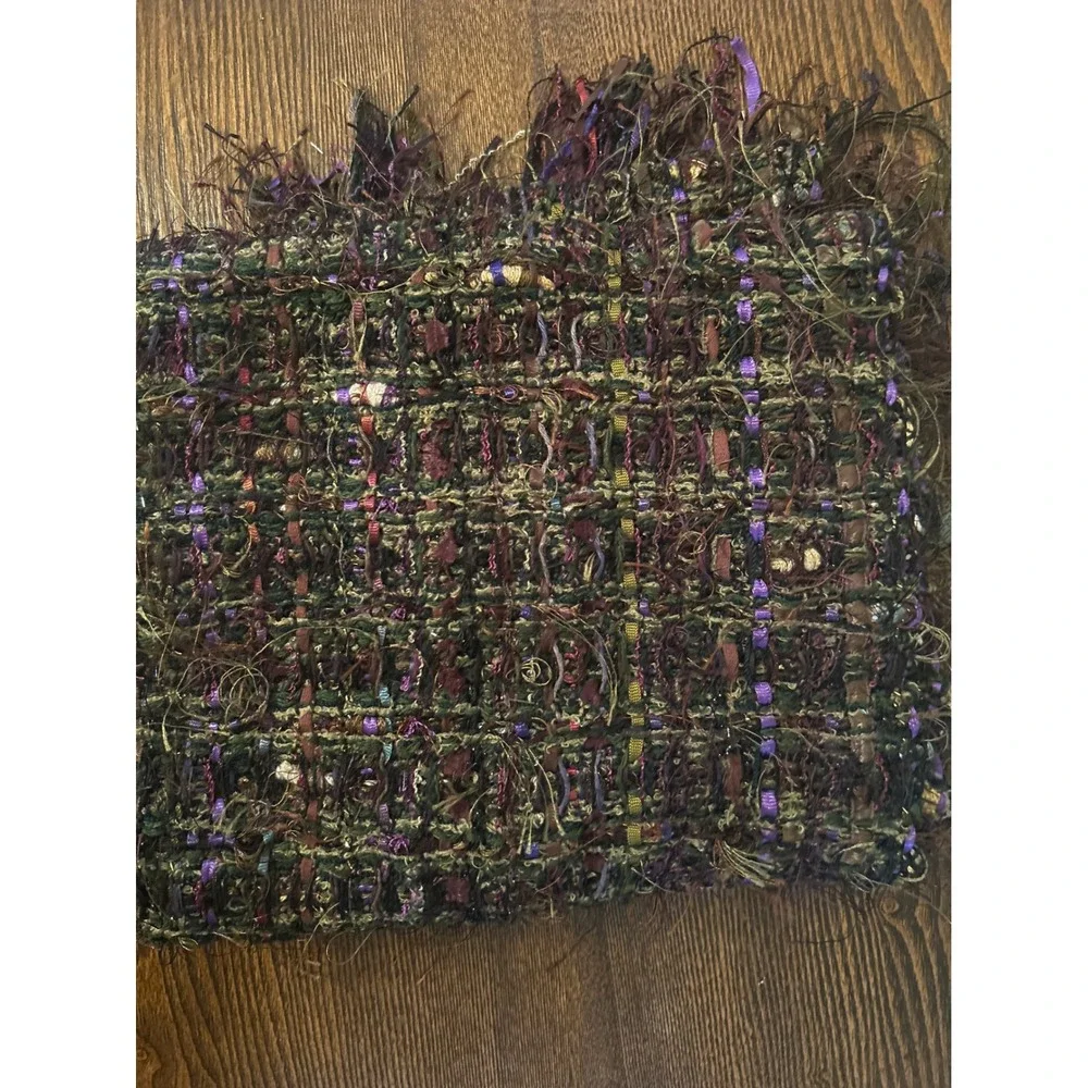 Shepatin Artisan Woven Fringe Scarf Purple Brown Multi Texture Boho Ribbon Wrap